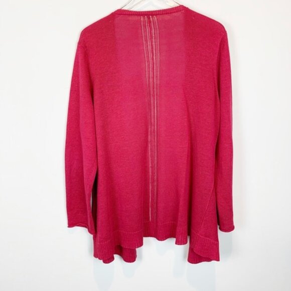 Eileen Fisher 100% Linen Knit Cardigan L Hot Pink Open Weave Lightweight Spring - Picture 6 of 6